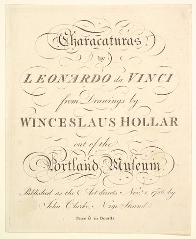 Titelseite: Karikaturen von Leonardo da Vinci, nach Zeichnungen von Wincelslaus Hollar, aus..., 1786 von Unbekannt