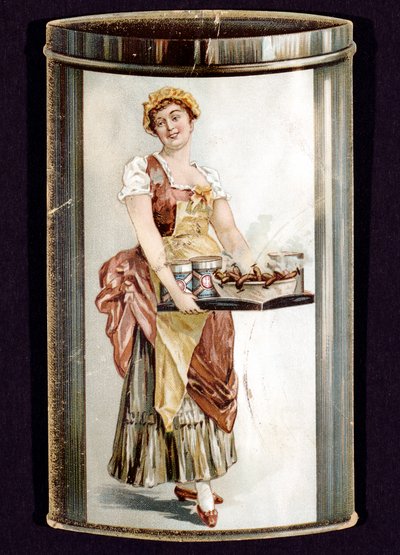 Handelskarte für Dosenwürstchen, produziert von Heinrich Bauer aus Frankfurt am Main, Deutschland, ca. 1895 von Unbekannt