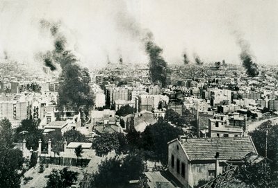 Tragische Woche 1909, Brand der Klöster. Bild veröffentlicht in der Zeitschrift "La Actualidad". Barcelona, Spanien von Unbekannt