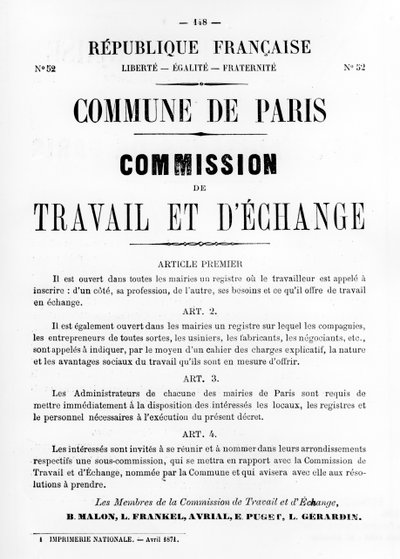 Arbeit und Austausch, aus französischen politischen Plakaten der Pariser Kommune, Mai 1871 von Unbekannt