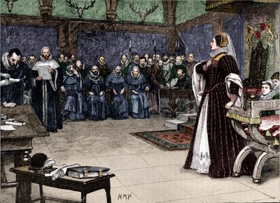 Prozess von Maria Stuart in Schloss Fotheringhay, 1586, 1905 von Unbekannt