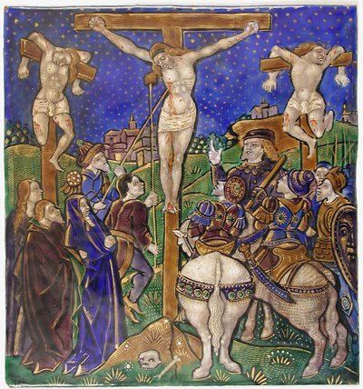 Triptychon-Panel mit der Kreuzigung, Französisch von Unbekannt