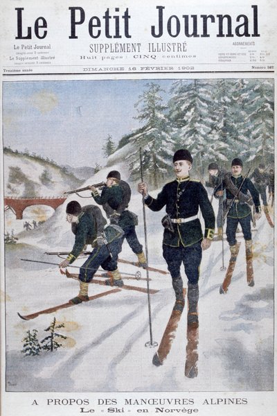 Truppen auf Skiern bei alpinen Manövern, Norwegen, 1902 von Unbekannt