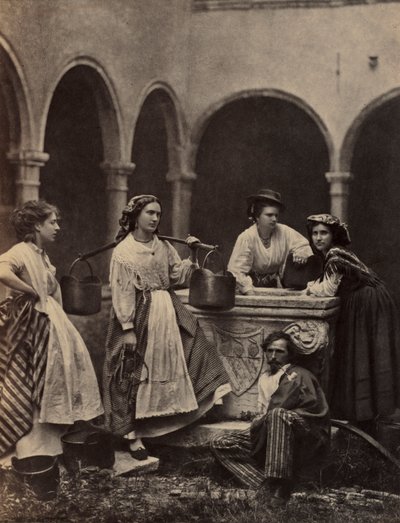 Genrebild mit vier Frauen und einem Mann, späte 19. Jahrhundert von Unbekannt