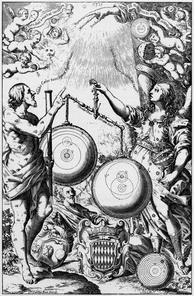 Urania, die Muse der Astronomie, wiegt und vergleicht Systeme des Universums von Unbekannt