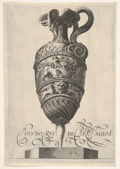 Gefäß mit grotesken Masken, Greifen und einem Fries mit einem Stier und Männern, ca. 1550-1600 von Unbekannt