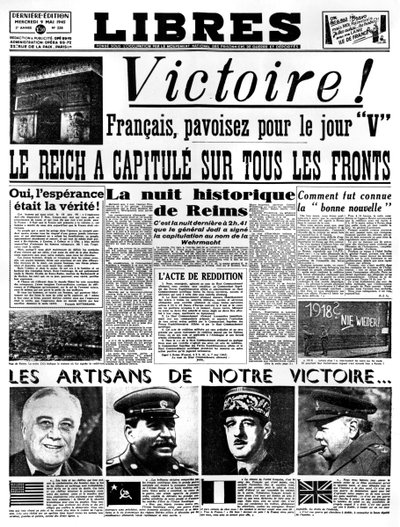 Sieg!, Titelseite der Zeitung Libres, 9. Mai 1945 von Unbekannt