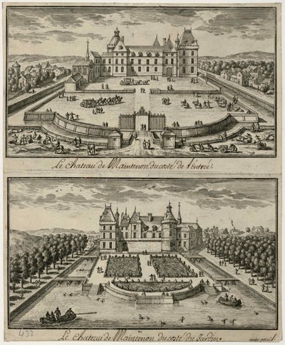 Ansicht des Château de Maintenon vom Eingang und vom Garten, 17. Jahrhundert von Unbekannt