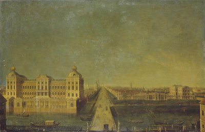 Blick auf den Newski-Prospekt vom Anitschkow-Palast mit dem Haus der Shuvalovs, zweite Hälfte des 18. Jahrhunderts von Unbekannt