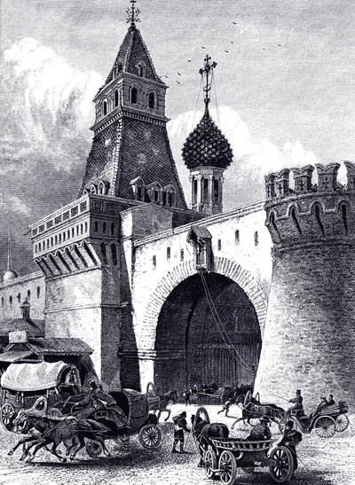 Ansicht des Nikolskaja-Turms und der Waffenkammer in Moskau, ca. 1860 von Unbekannt