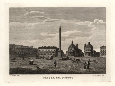 Ansicht der Piazza del Popolo, Rom, mit antikem Obelisken aus Heliopolis, Ägypten von Unbekannt