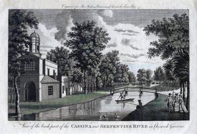 Ansicht des hinteren Teils der Cassina und des Serpentine River in den Chiswick Gardens, London von Unbekannt