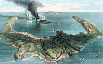 Vulkan auf der Insel Thera Santorini im Ausbruch, 1866 von Unbekannt