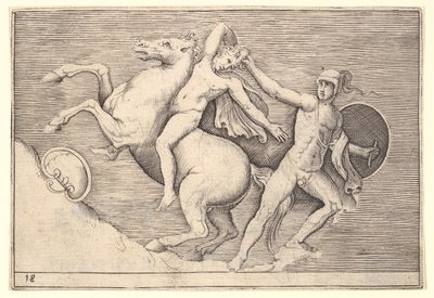 Krieger zieht einen Reiter von seinem Pferd, aus Ex Antiquis Camorum et Ge von Unbekannt