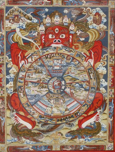 Rad des Lebens oder Rad des Samsara (Mandala). Kopan-Kloster, Bhaktapur, Nepal von Unbekannt