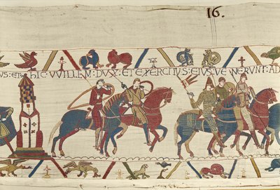 Wilhelm führt seine Armee gegen Herzog Conan von Bretagne, Teppich von Bayeux (Wollstickerei auf Leinen) von Unbekannt