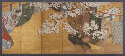 Windschutz und Kirschbaum, Edo-Periode, 1615-1868 von Unbekannt