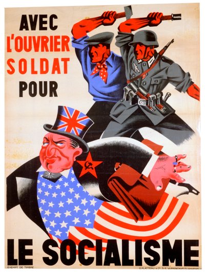 Mit dem Arbeiter und Soldaten für den Sozialismus, belgisches pro-nazistisches Propagandaposter, ca. 1941-1944 von Unbekannt