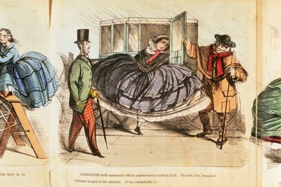 Frau kämpft darum, in eine Kutsche zu steigen, ca. 1860 von Unbekannt
