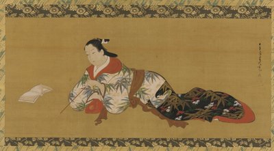 Yujo liegend und eine Partitur lesend, Edo-Periode, 1615-1868 von Unbekannt