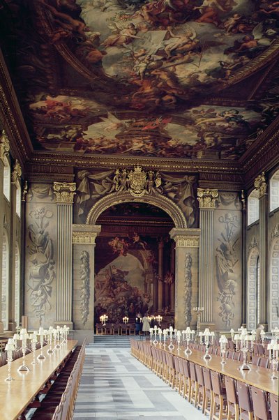 Decke des Eingangs zur Painted Hall, Old Royal Naval College, Greenwich, London von Unbekannt Unbekannt