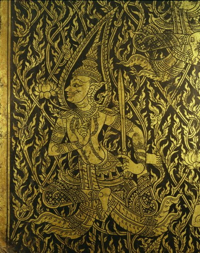 Detail eines thailändischen Schranks, ebonisiertes Holz mit Messingeinlagen von Unbekannt Unbekannt