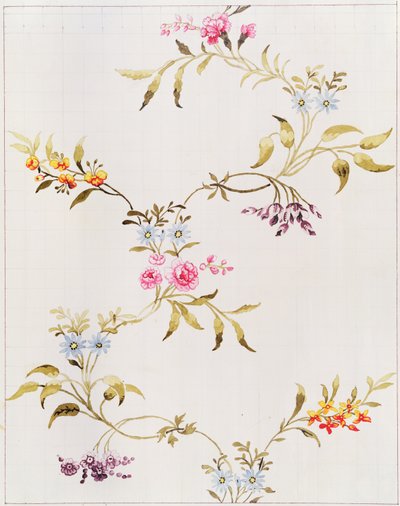 Blumendesign von Nelken und Rosen für ein Seidenmaterial, das in Spitalfields gewebt werden soll, von Anna Maria Garthwaite (1690-1763), 1744 von Unbekannt Unbekannt