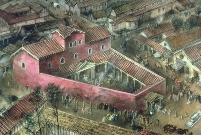 Rekonstruktion des dreieckigen Tempels aus dem 2. Jahrhundert in Verulamium von Unbekannt Unbekannt