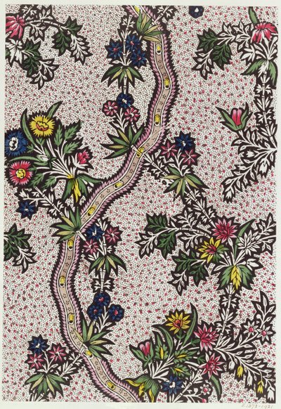 Textildesign von Pflanzenformen und geschwungenen Bändern, um 1770 von Unbekannt Unbekannt