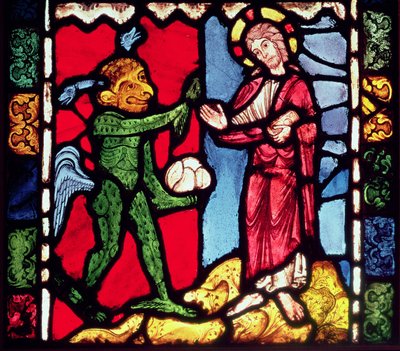 Fenster aus der Kathedrale von Troyes, das die Versuchung Christi in der Wüste zeigt, um 1225 von Unbekannt Unbekannt