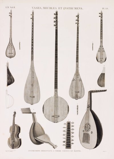 Eine Serie von Illustrationen von Musikinstrumenten von Unbekannt