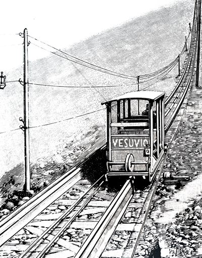 Seitenansicht des Wagens auf der Vesuv-Standseilbahn von Unbekannt