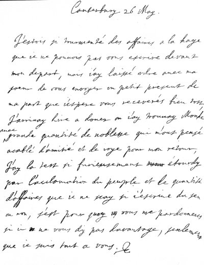 Zärtlicher Brief von Karl II. an seine Schwester Henrietta Anne, geschrieben auf Französisch in Canterbury, einen Tag nach seiner Ankunft in Dover, 26. Mai von Unbekannt