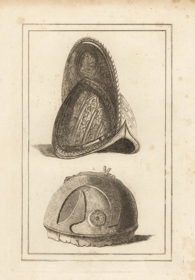 Antiker venezianischer Morionhelm verziert mit militärischen Trophäen und ein antiker römischer Helm gefunden in Cannae von Unbekannt
