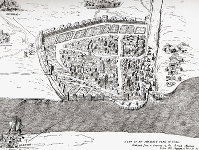 Alter Plan von Kingston upon Hull, East Riding of Yorkshire, England, aus Picturesque History of Yorkshire, veröffentlicht um 1900 von Unknown