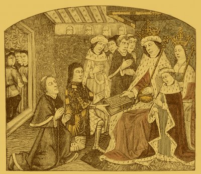 Anthony Woodville überreicht Caxton das erste gedruckte Manuskript von Unbekannter Künstler