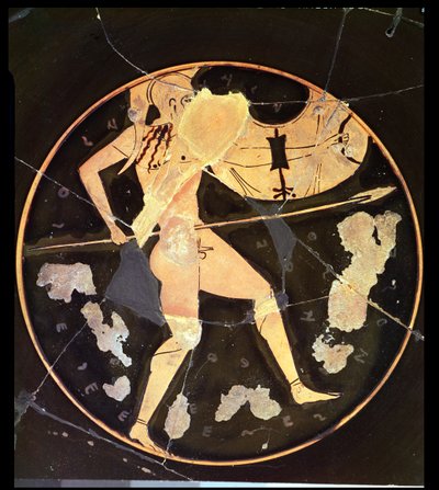 Attische rotfigurige Kylix, die einen griechischen Krieger darstellt, Griechisch (ca. 500 v. Chr.) von Unbekannt