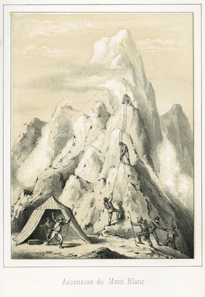 Lawine am Mont Blanc, die den Tod von drei Führern zur Folge hatte. Gravur „Ciel Terre et Mer“ von R. Delasalle, um 1860 von Unbekannt