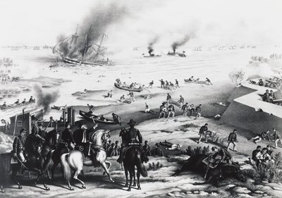 Schlacht von Hampton Roads oder Schlacht der Panzerschiffe, die USS Monitor und CSS Virginia von William M. Timlin