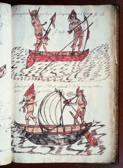 Boote der Indianer, Seite aus Codex Canadensis, Manuskript auf Pergament von Louis Nicolas von William M. Timlin