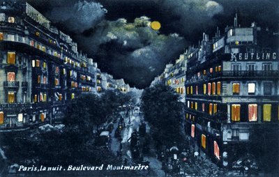 Boulevard Montmartre bei Nacht, Paris, ca. 1900 von Unbekannter Künstler