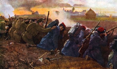 Britische Truppen kämpfen mit den Franzosen, um den ersten deutschen Ansturm zu stoppen, Herbst 1914 von Unbekannter Künstler