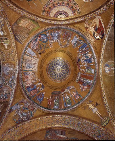 Byzantinische Architektur: Blick auf die Kuppel mit Mosaiken auf goldenem Hintergrund von Unbekannt