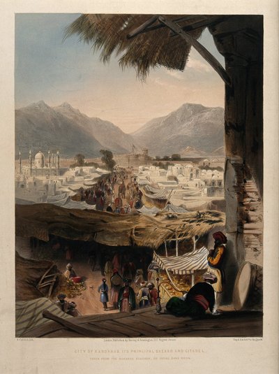 Stadt Kandahar, mit Hauptbasar und Zitadelle, Afghanistan. von Unbekannter Künstler