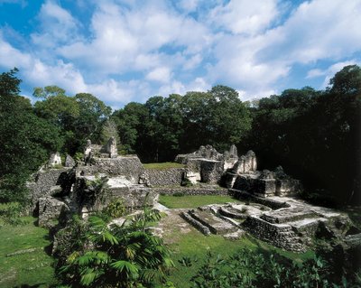 Präkolumbische Zivilisation: Blick auf die Maya-Stätte Uaxactun von Alec Hunter