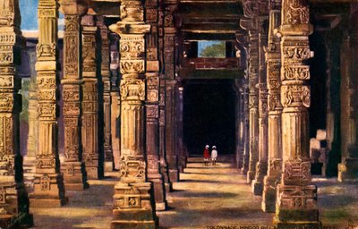 Kolonnade mit hinduistischen Schnitzereien, Qutb Minar, frühes 20. Jahrhundert von Unbekannter Künstler