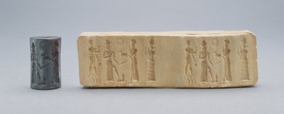 Zylindersiegel, gezeigt mit Gipsabdruck, Altbabylonisch, ca. 19.-18. Jahrhundert v. Chr. von Unbekannt