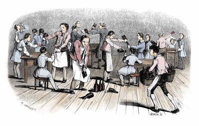 Anfänge des Comics: Gravur aus „Nouveaux voyages en zig-zag“ von Rodolphe Topffer (1799-1846) von Unbekannter Künstler