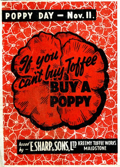 E. Sharp und Sohn Toffee-Werbung mit Erinnerungspapierblume, ca. 1942 von Unbekannt