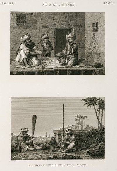 Herstellung, Andere, Pfeifenstielmacher und Tabakstampfer, Ägypten, ca. 1798 von Unbekannt